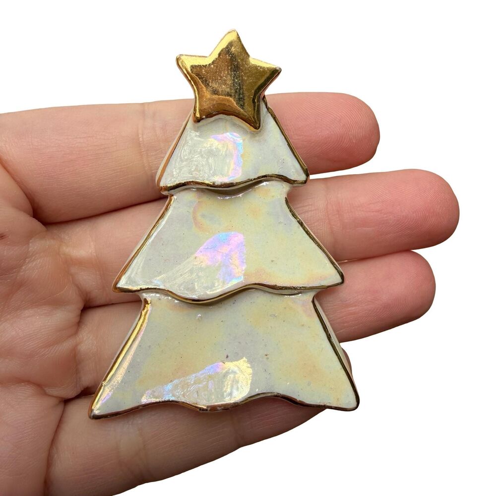 Vintage Jewelry Ceramic Christmas Tree Brooch Pin Christmas Jewelry - Picture 2 of 3